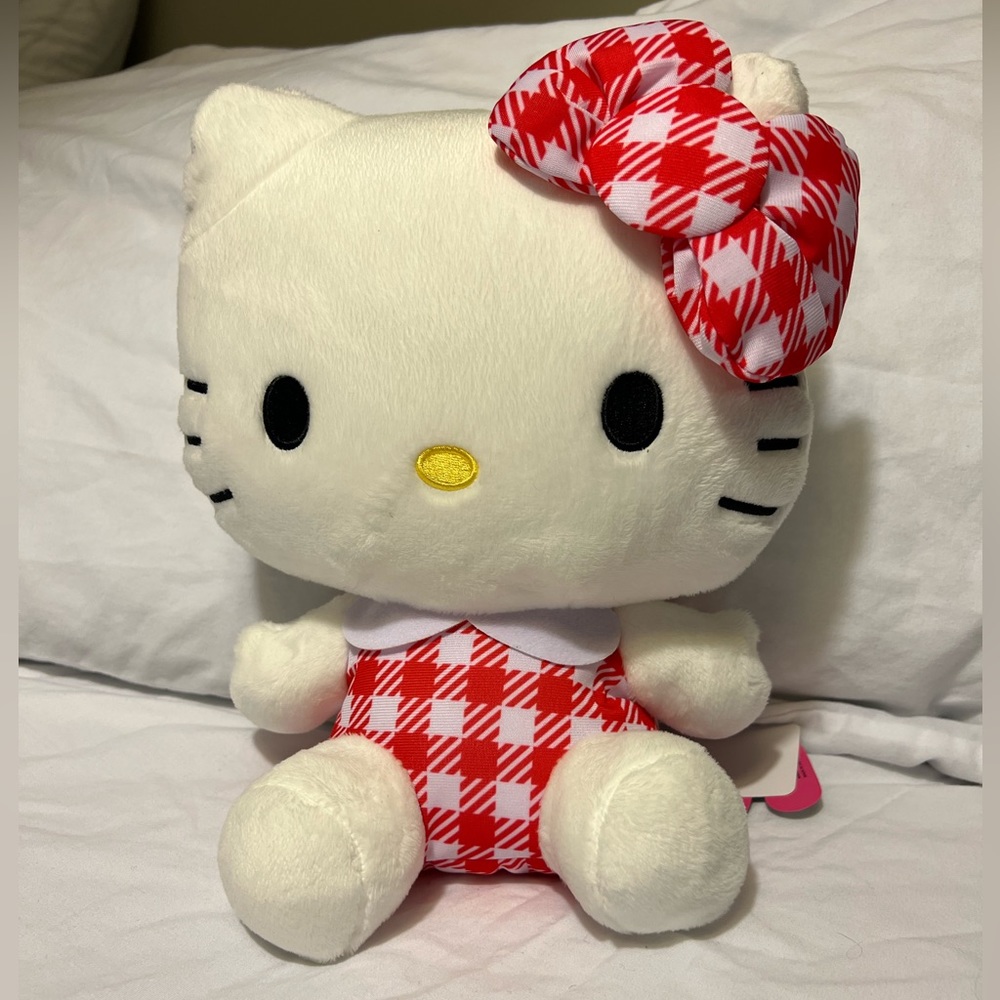 New Hello Kitty 12” in Red Strip Overalls Plush